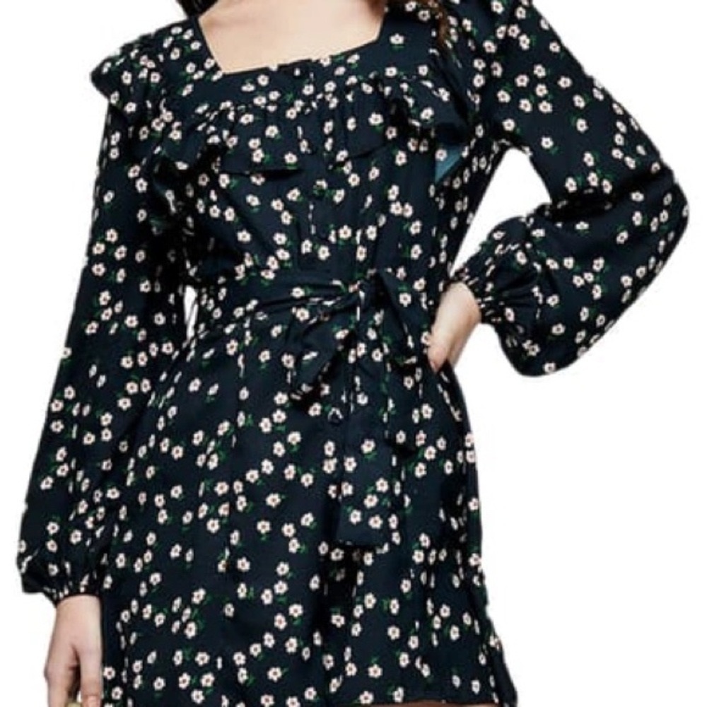 Topshop Blue Daisy Print Romper With Sweet Ruffle detail
